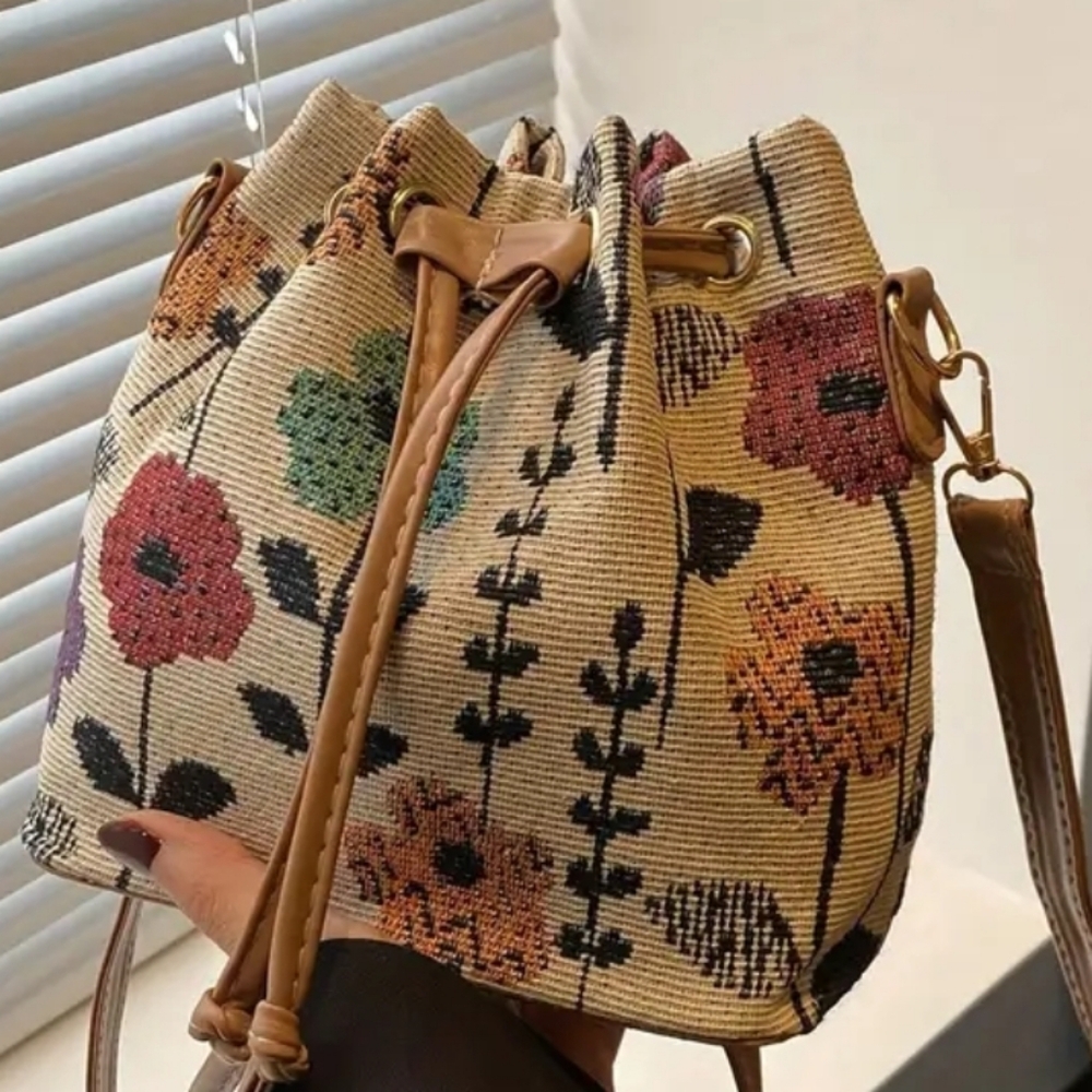 Floral Patterned Drawstring Bag